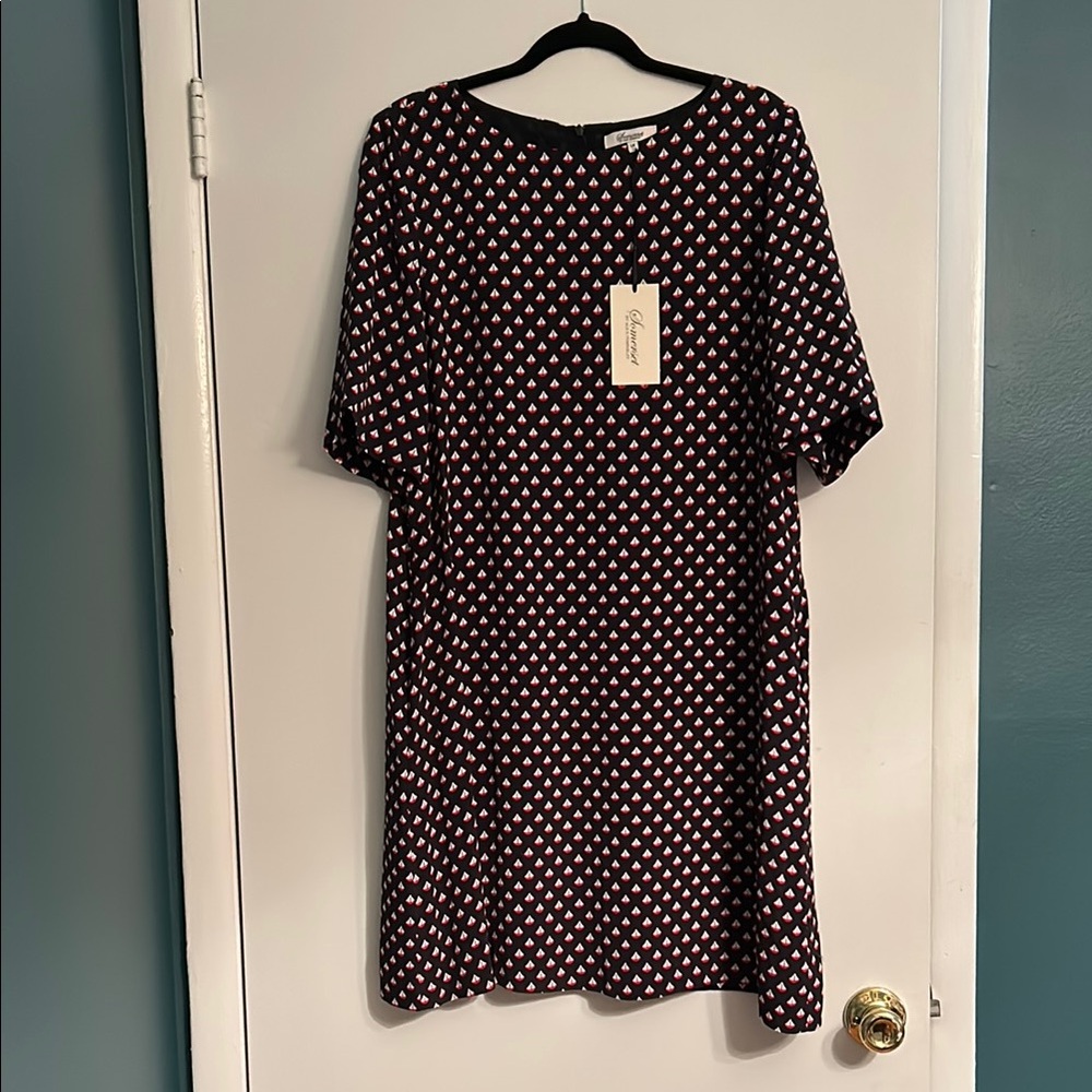 ALICE by Temperley Navy and White Sailboat Print Shift Dress